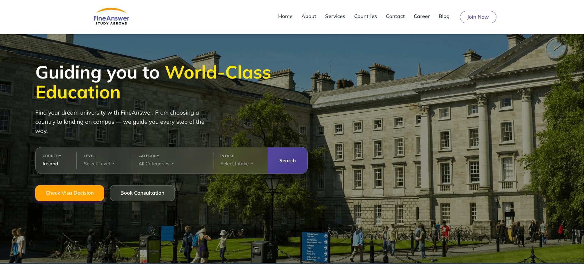 Screenshot of the Fine Answer website