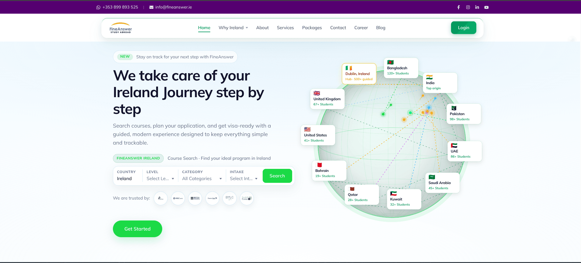 Screenshot of the Fine Answer Ireland website