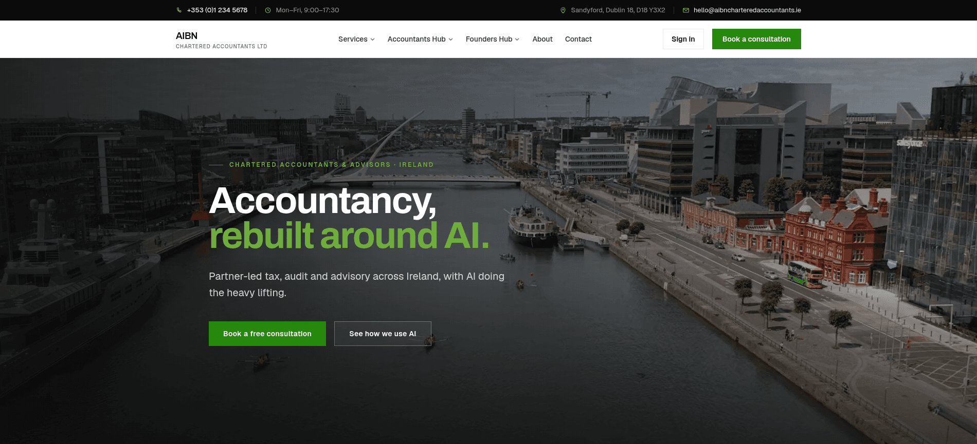 Screenshot of the AIBN Chartered Accountants website